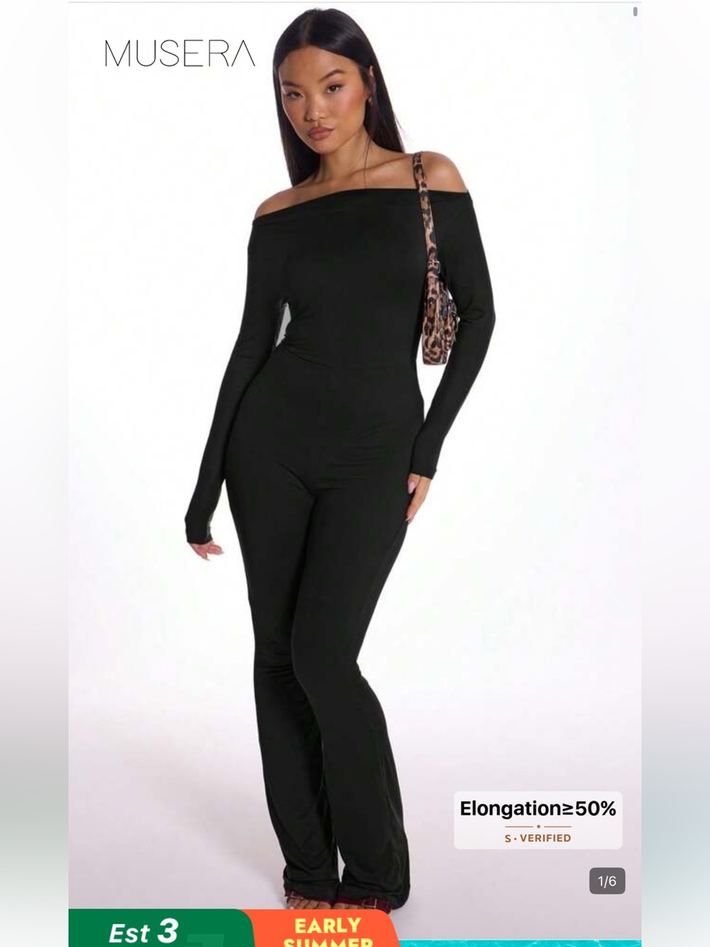 MusEra Off-Shoulder Black Long-Sleeve Jumpsuit